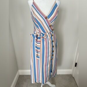 Elegant Striped Button-Down Midi Dress